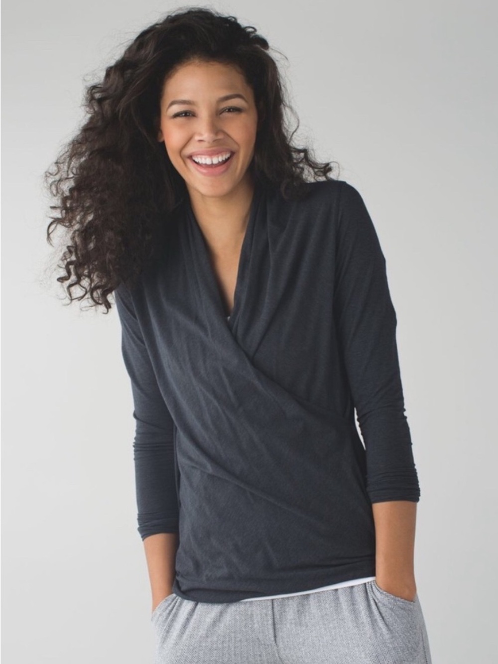 lululemon athletica Dark Heather Grey Wrap-Front Long Sleeve Top Size 6